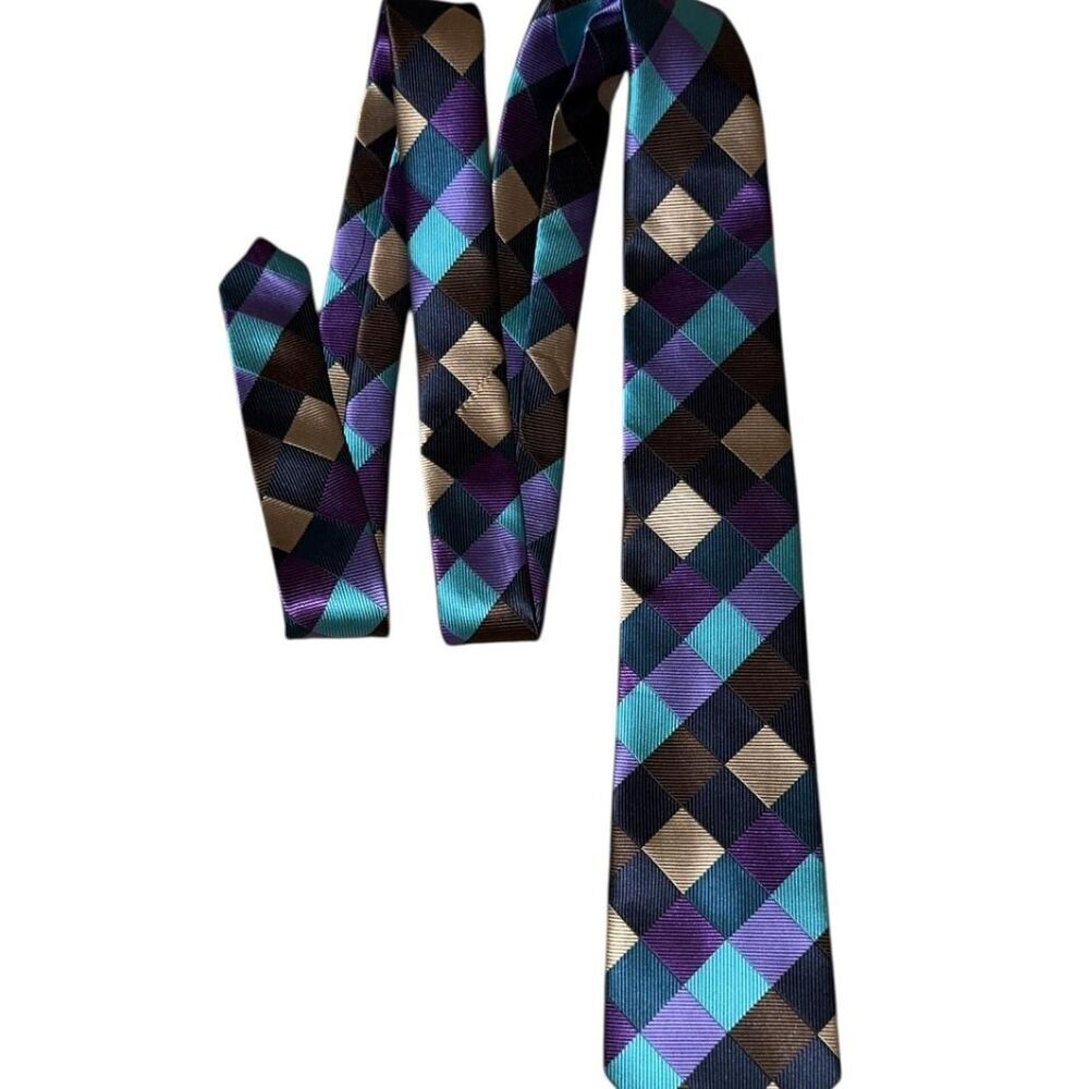Blue and purple diamond patterned silk tie